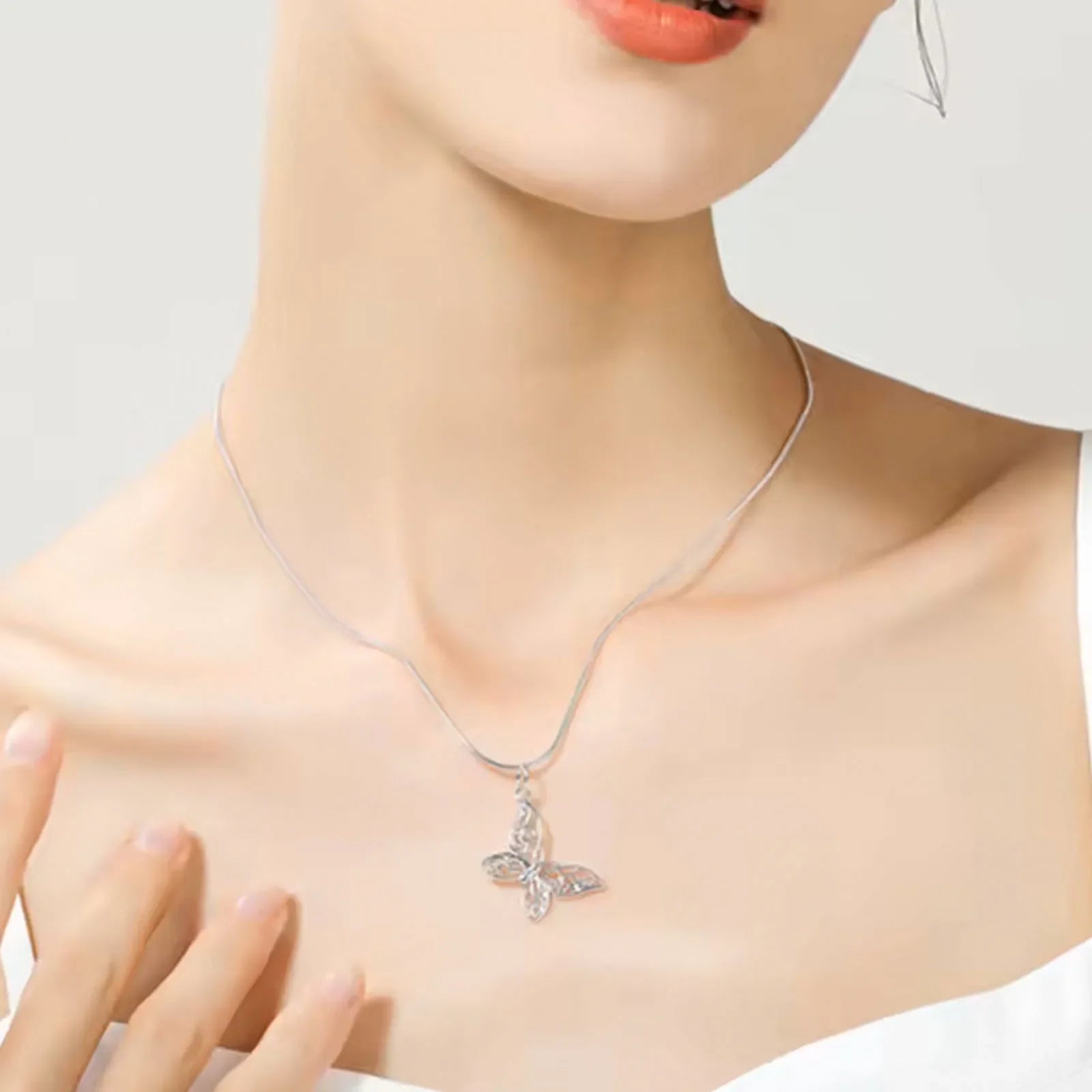 Silver Butterfly Pendant Necklace – Elegant Snake Chain Wedding for Women