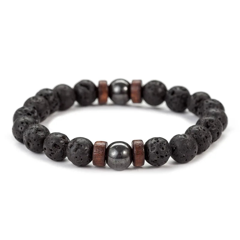 Handmade Lava Stone Wooden Beads Bracelet for Men