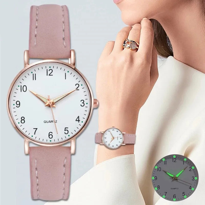 Women’s Fashion Quartz Watch Arabic Dial Leather Strap