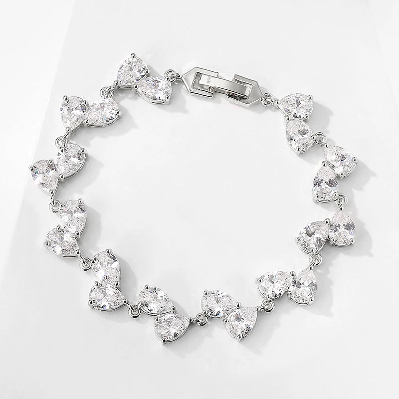 Cubic Zirconia Leaf Charm Bracelet – White Gold Wedding And Party Jewelry for Women