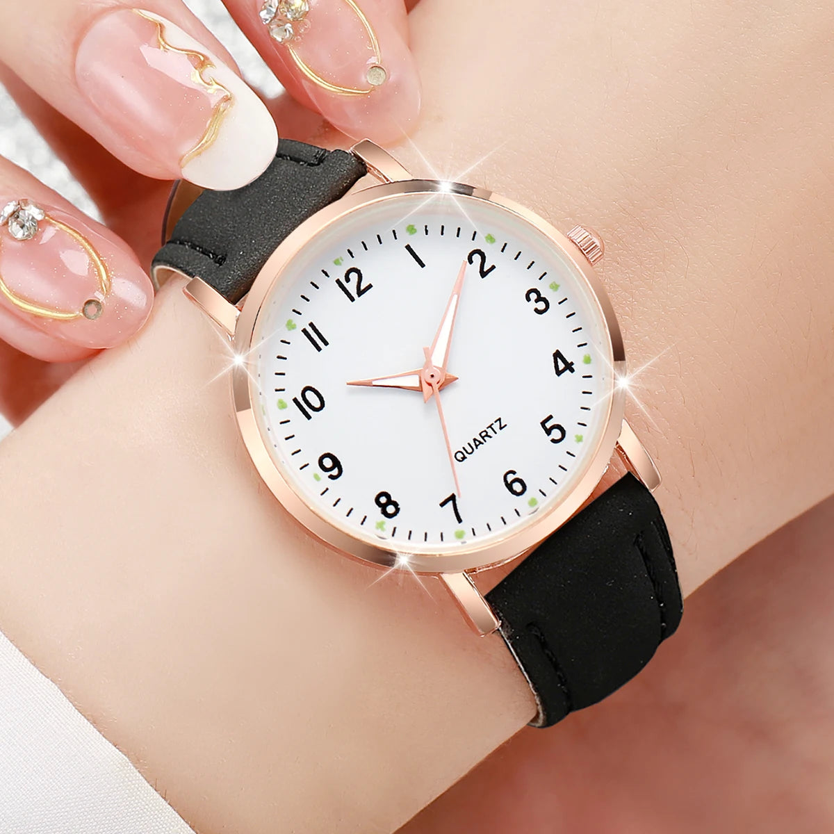 Women’s Fashion Quartz Watch Arabic Dial Leather Strap