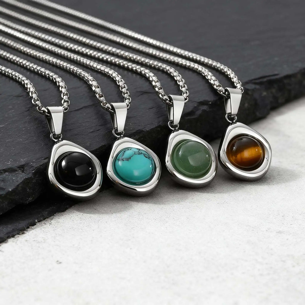 Men’s Hip Hop Stainless Steel Pendant Necklace with Natural Stone
