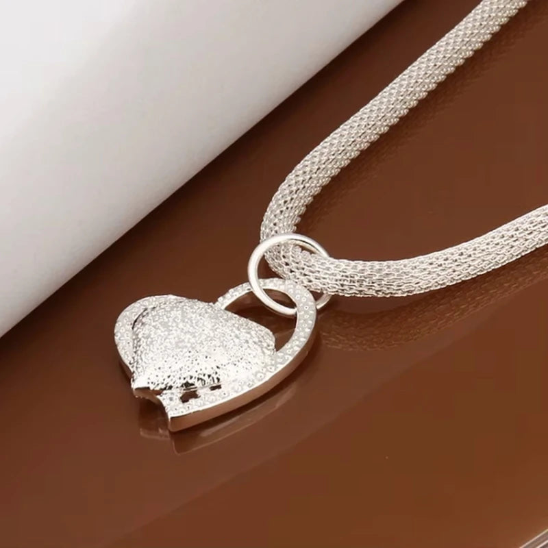 Silver Heart Charm Necklace – Elegant 18-Inch Luxury Wedding Jewelry for Women