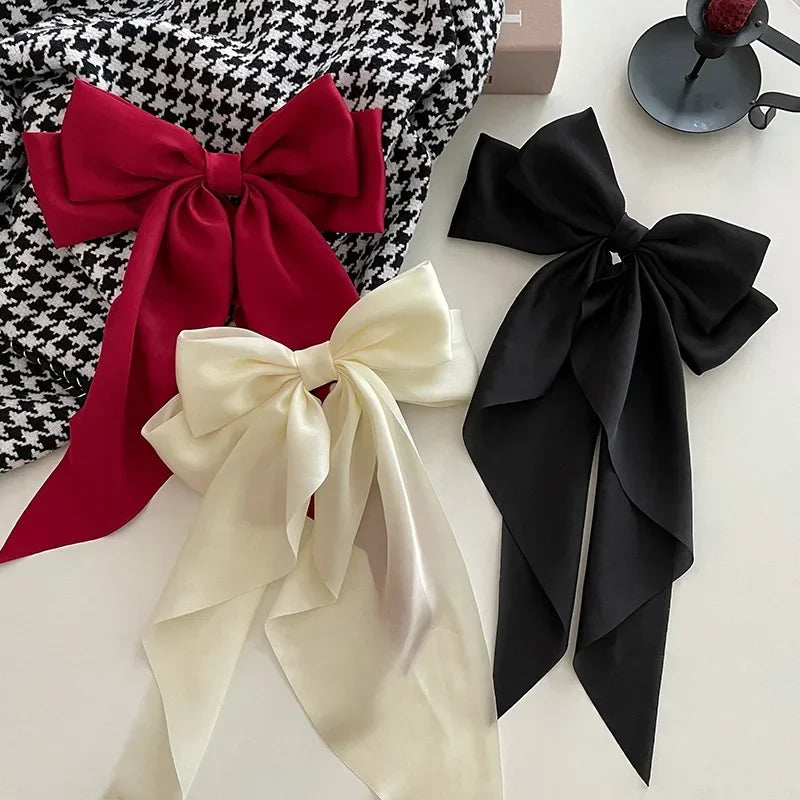 Satin Bow Hair Clips – Big Ribbon Clamp Barrettes for Women And Girls