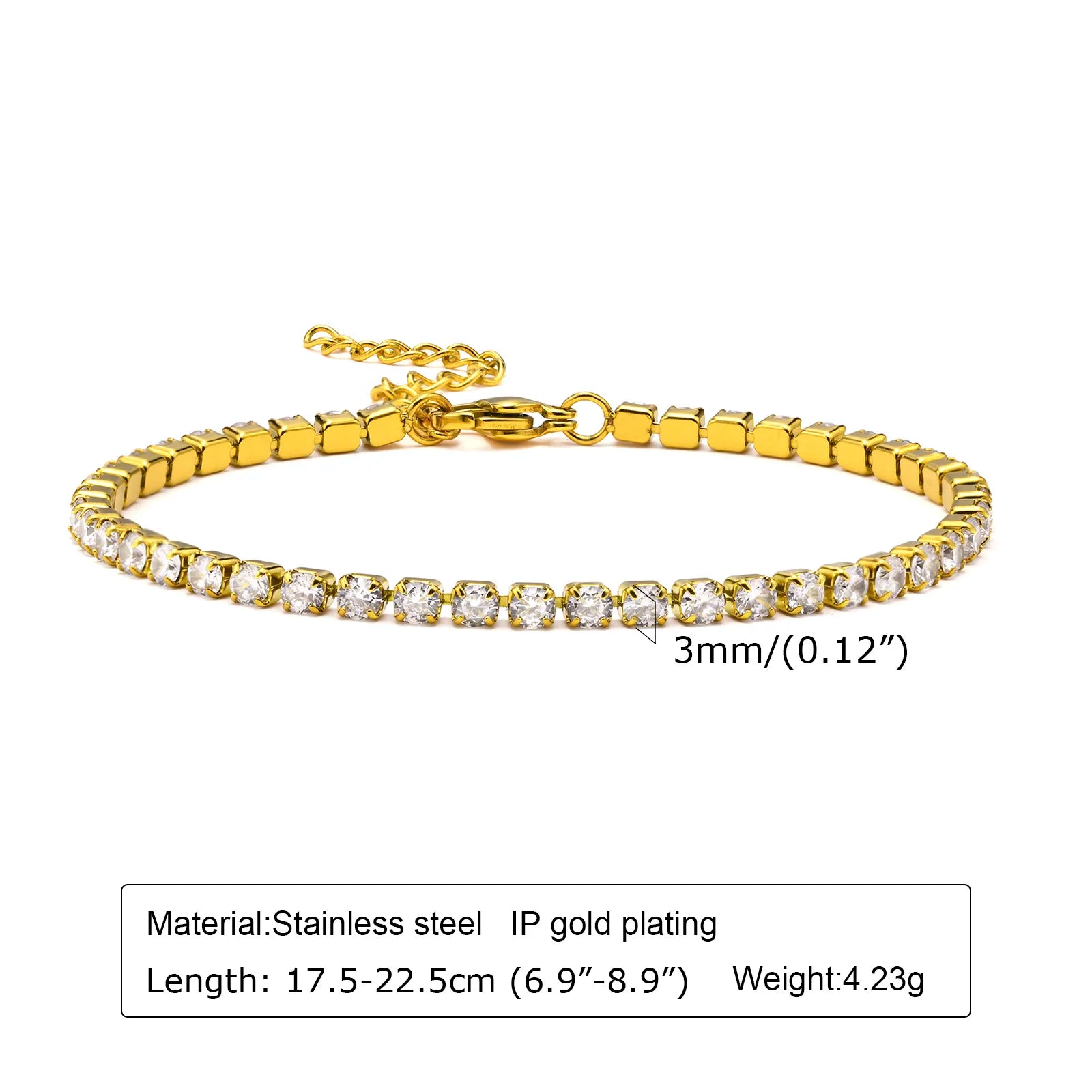 Classic Zircon Bracelet – Stainless Steel, Waterproof Jewelry for Women, Wedding And Party