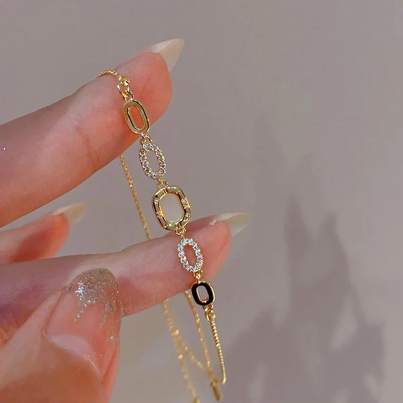 Luxury Gold-Plated Geometric Zircon Bracelet – Adjustable Square Design, Women’s Party And Wedding Jewelry