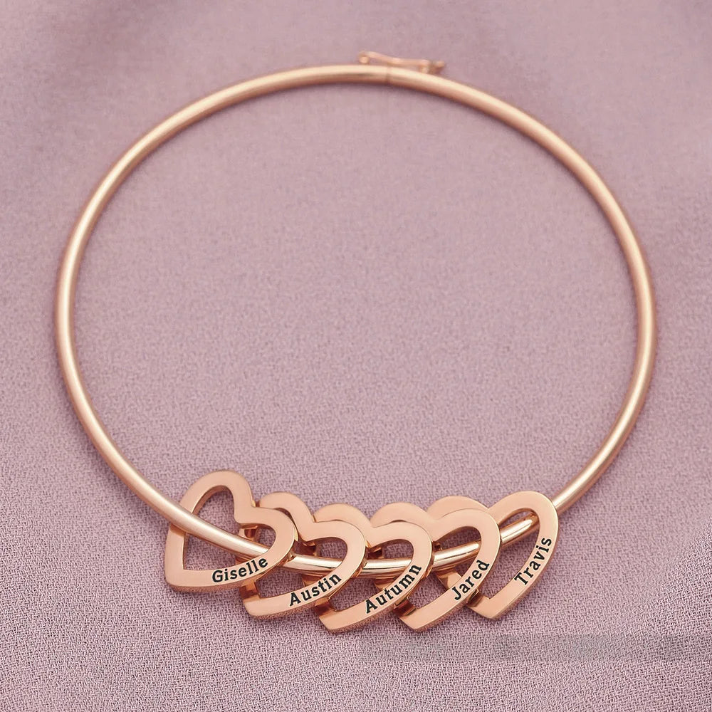 Personalized Heart Charm Bangle
