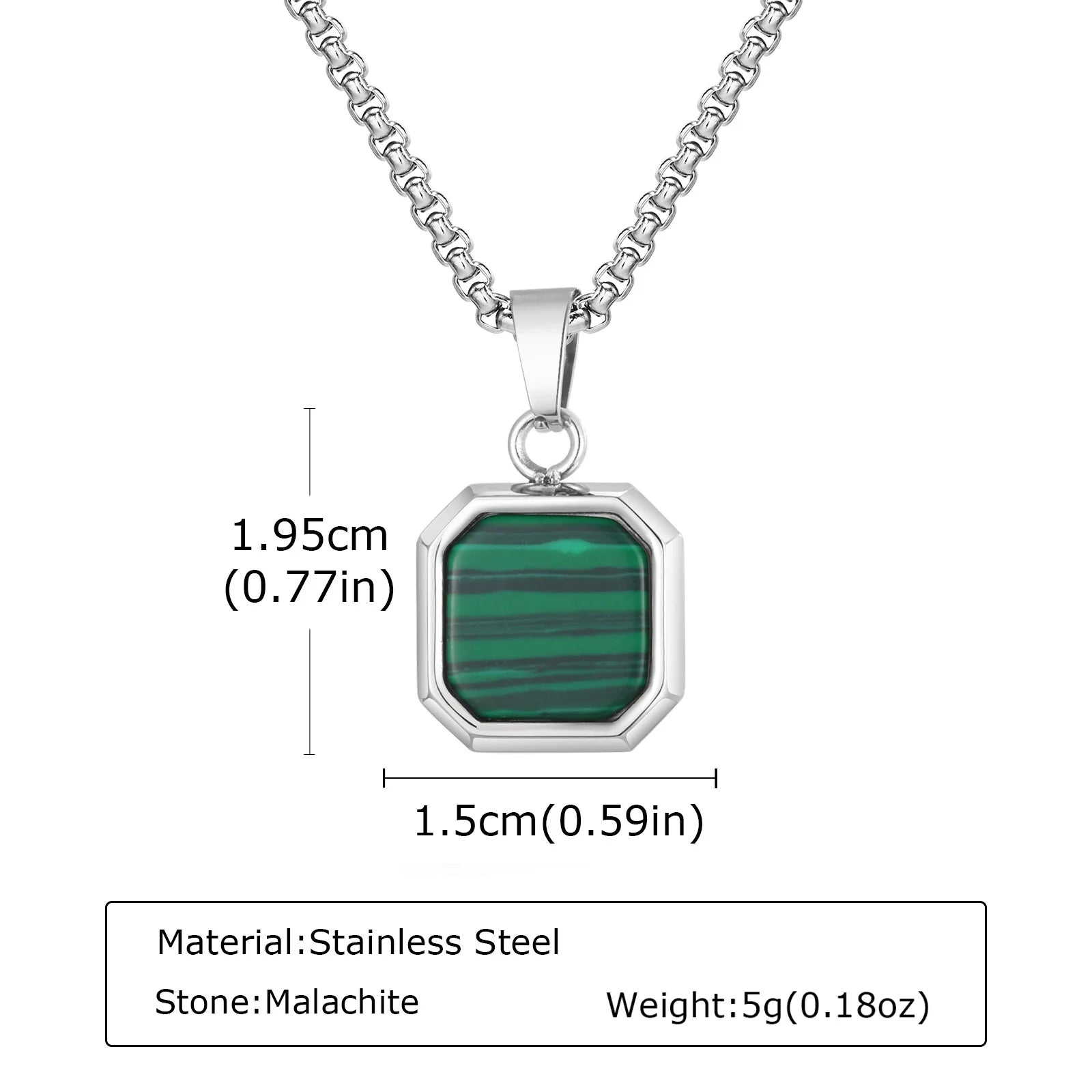 Men’s Hip Hop Stainless Steel Pendant Necklace with Natural Stone