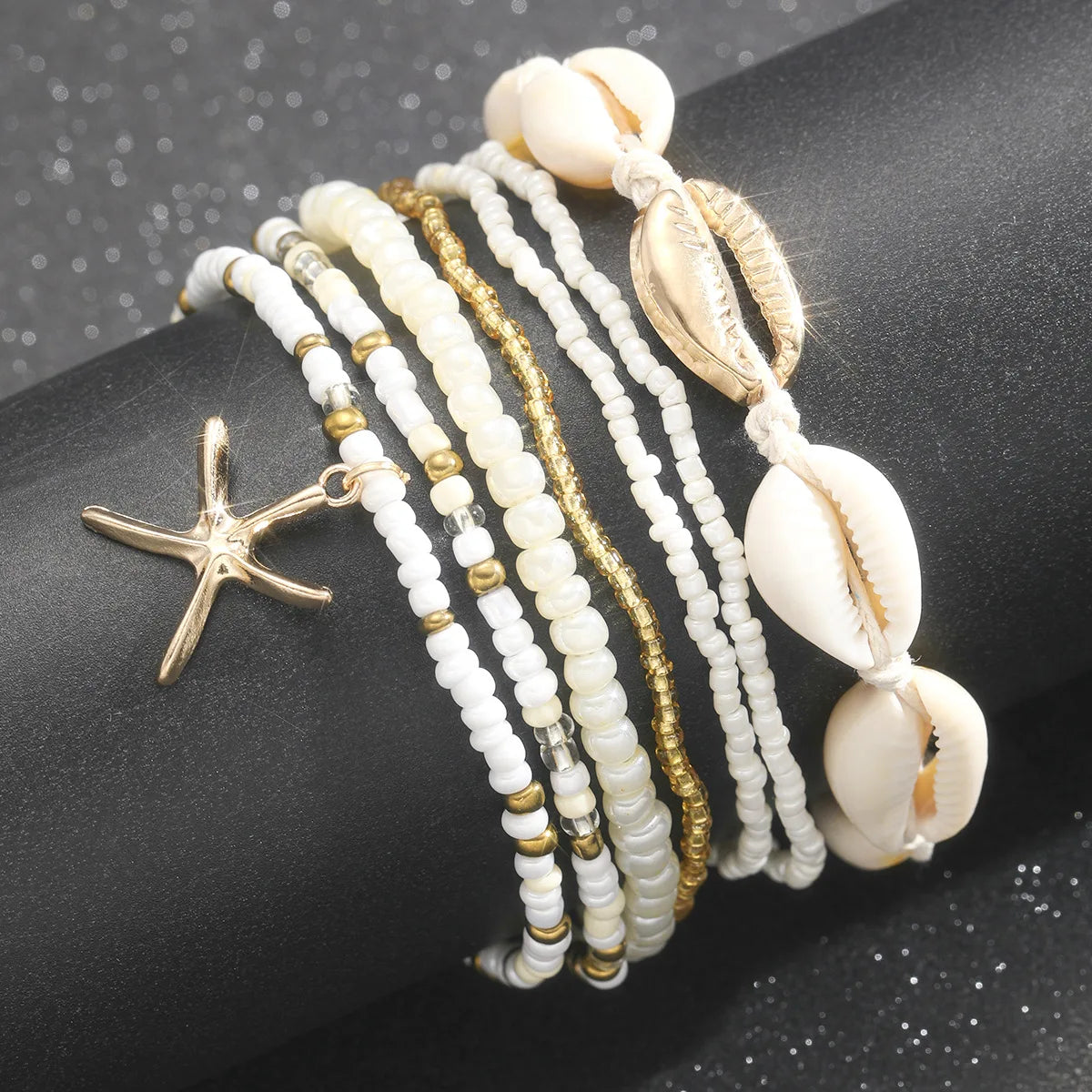 7pc Anklet Set – Summer Beach Starfish And Shell Jewelry”