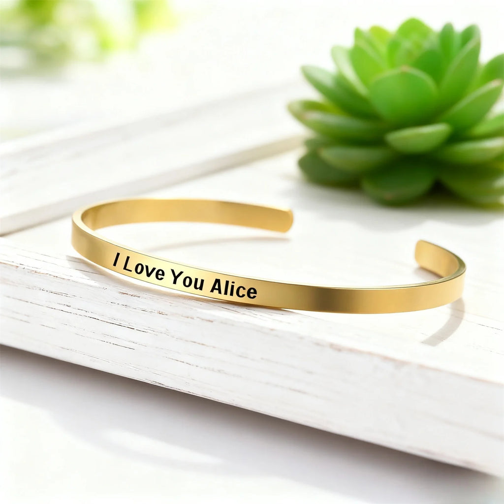 Personalized Carved Name Bracelet – Open Fashion Bracelet