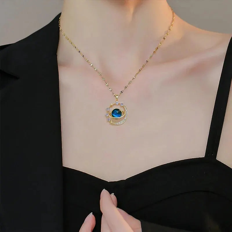 Starry Sky Planet Necklace Star And Moon Stainless Steel Clavicle Chain