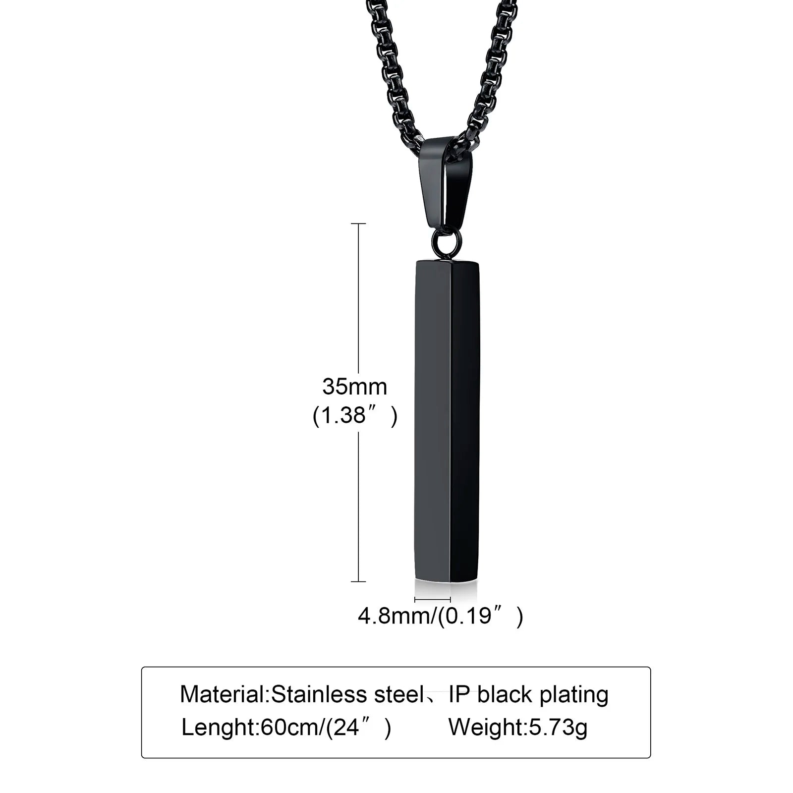 Stainless Steel Vertical Bar Pendant Necklace For Men