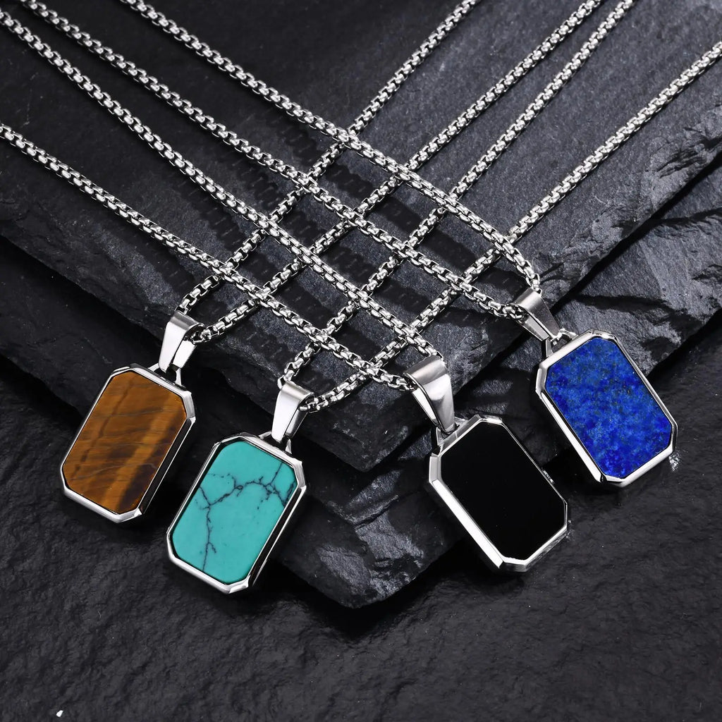 Men’s Hip Hop Stainless Steel Pendant Necklace with Natural Stone
