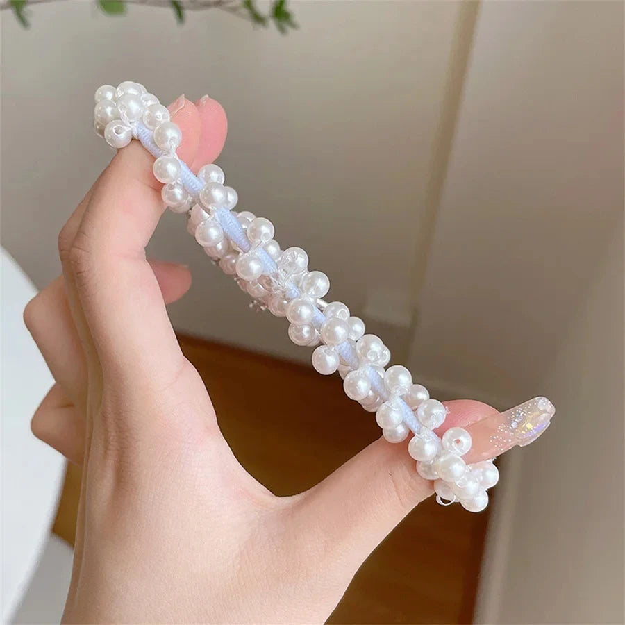 2PCS Pearl Crown Princess Hair Bands – Elastic Rubber Hair Bun Ties for Children