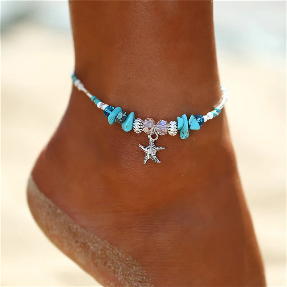 Shell Starfish Anklet – Handmade Summer Beach Jewelry
