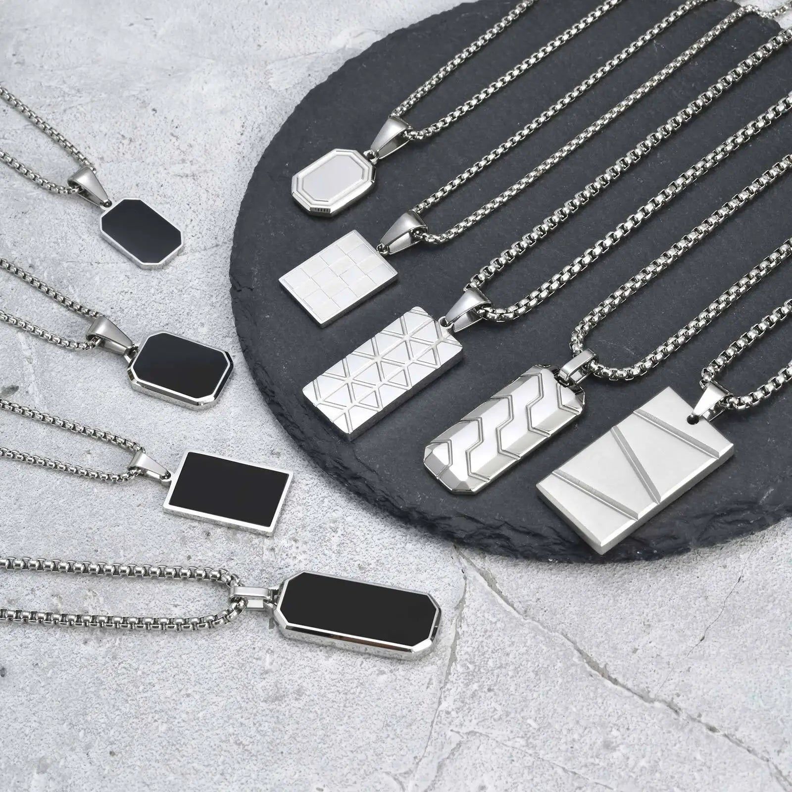 Stainless Steel Tag Necklace for Men