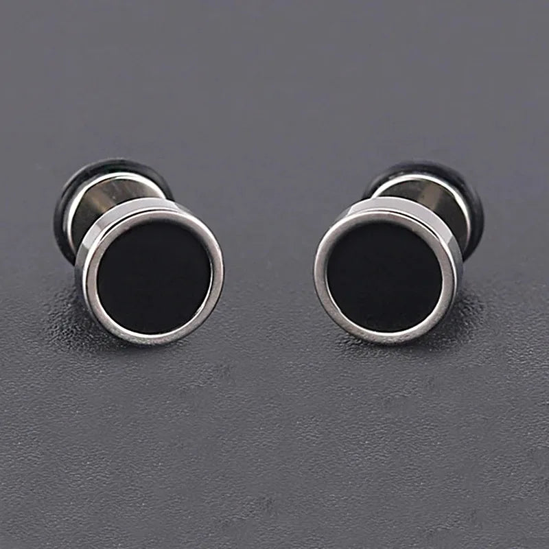 2pcs Black Oil Drip Stud Earrings – Men’s Punk Jewelry