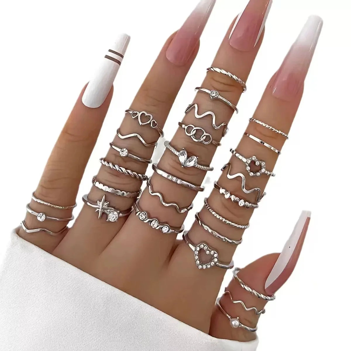 23PCS Women’s Zircon Ring Set – Fashion Multi-Element Rings