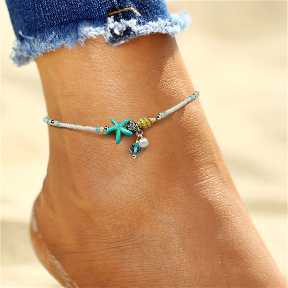 Shell Starfish Anklet – Handmade Summer Beach Jewelry