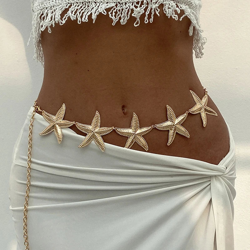 Vintage Metal Star & Starfish Belly Chain – Women’s Body Jewelry
