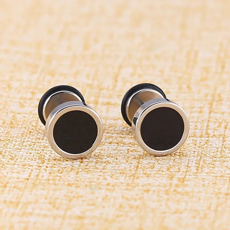 2pcs Black Oil Drip Stud Earrings – Men’s Punk Jewelry