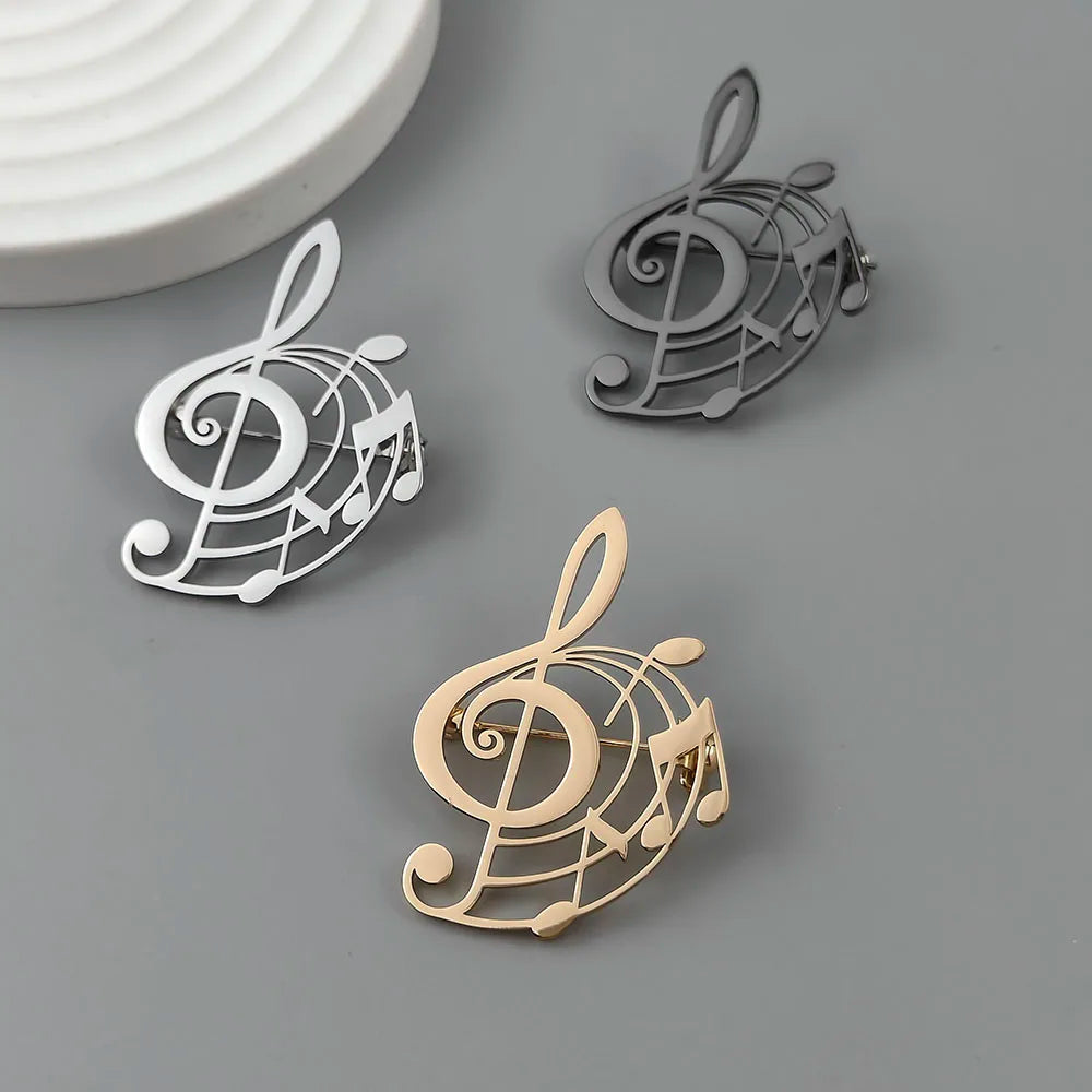 Punk Hollow Music Symbol Brooch – Gold Stainless Steel Accessory