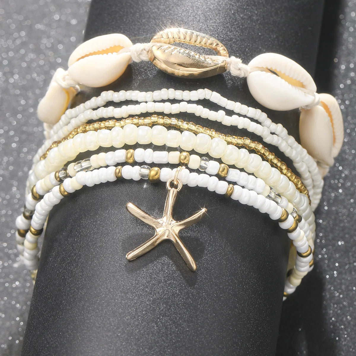 7pc Anklet Set – Summer Beach Starfish And Shell Jewelry”