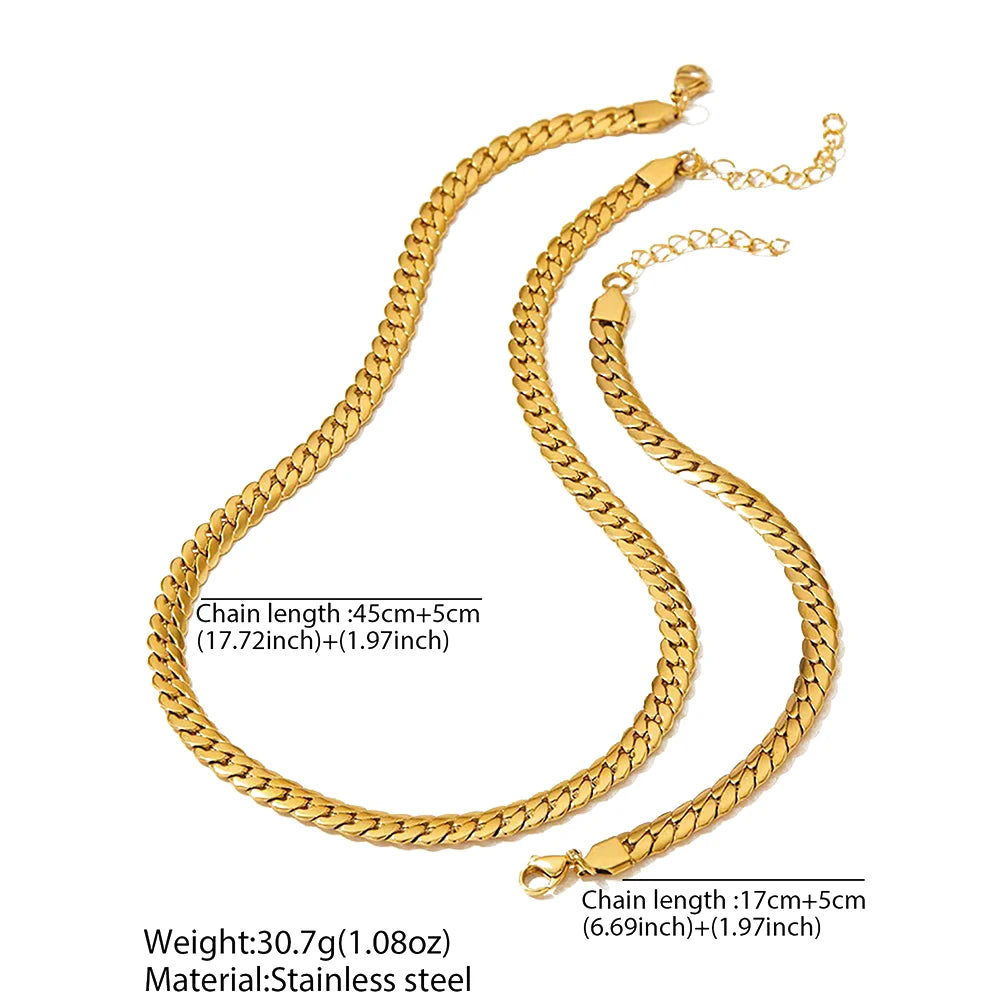 Stainless Steel Thick Cuban Chain Jewelry Set Gold Plated