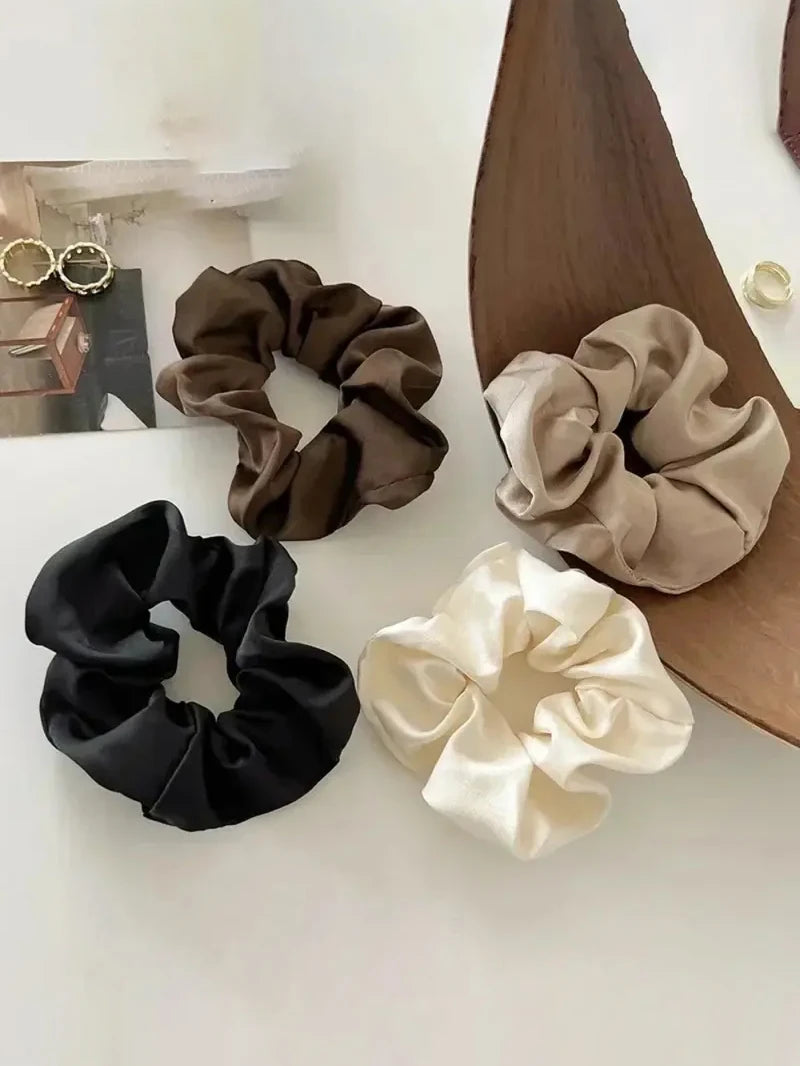 Vintage Silk Hair Scrunchies – 1/3PCS Elastic Hair Bands for women Girls, Solid Color Ponytail Ties