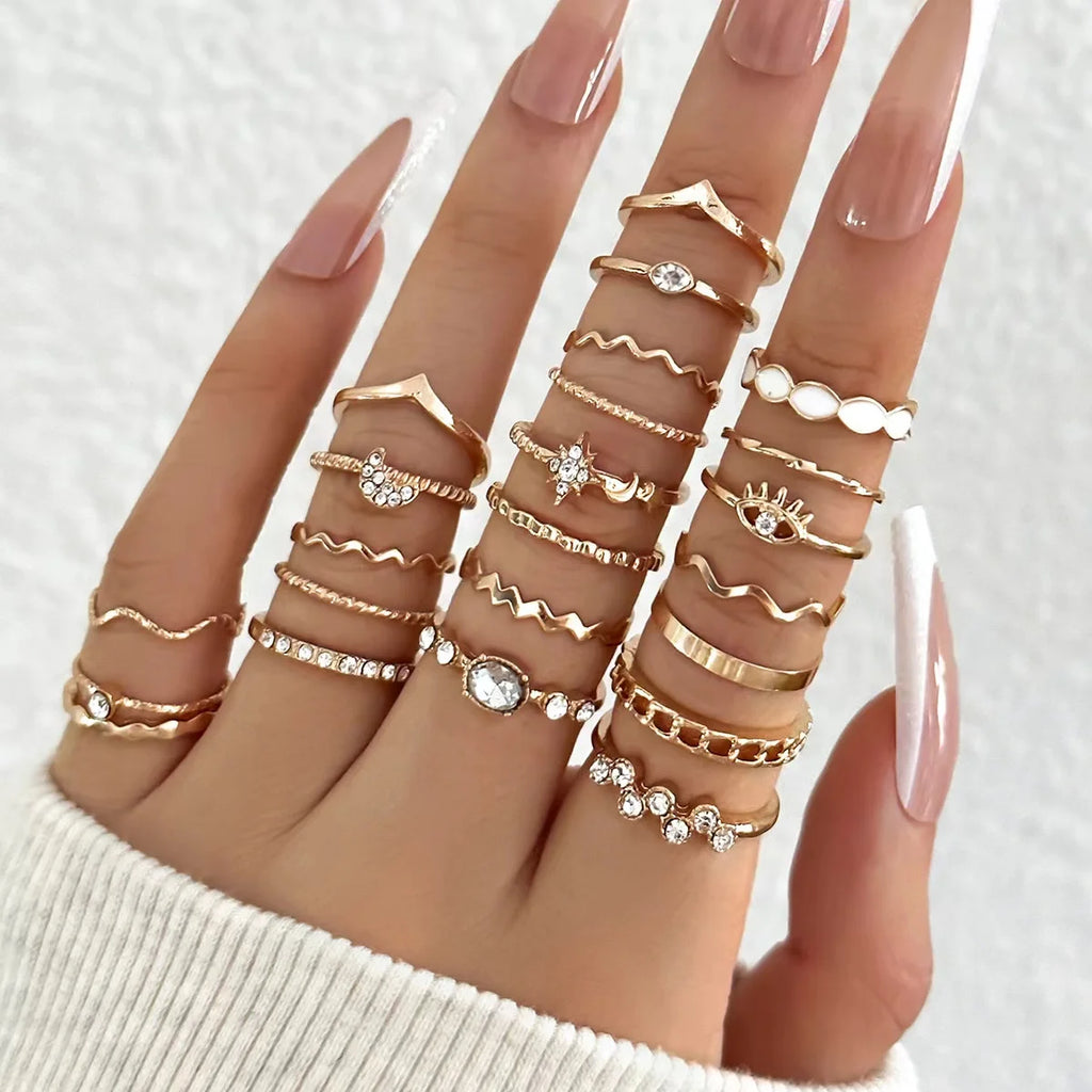 23PCS Women’s Zircon Ring Set – Fashion Multi-Element Rings
