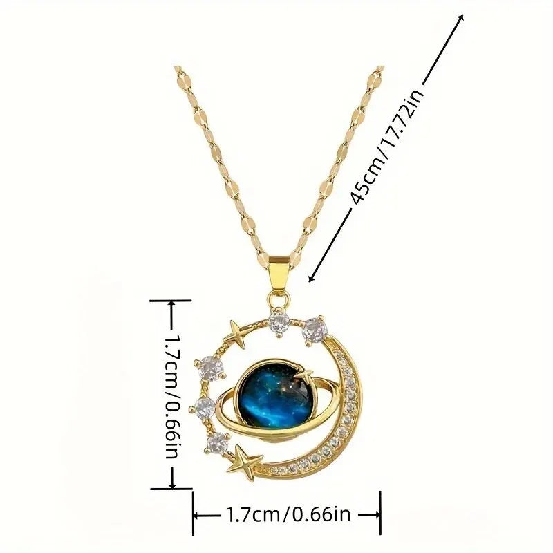 Starry Sky Planet Necklace Star And Moon Stainless Steel Clavicle Chain