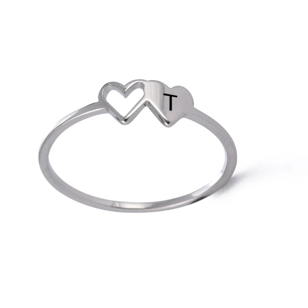 A–Z Initial Letter Double Heart Ring