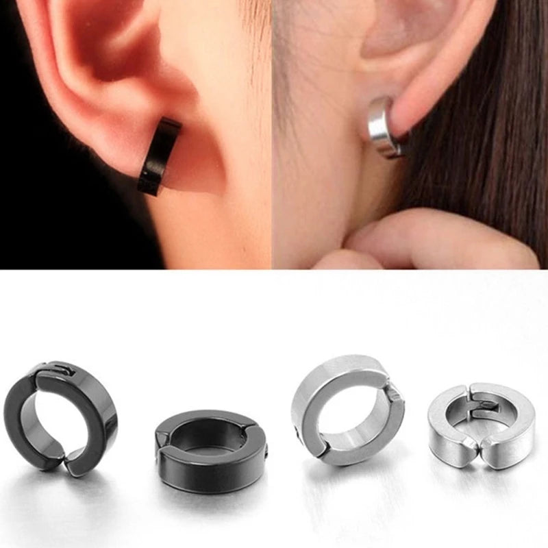 2 Pcs Stainless Steel Ear Clip Earrings for Men – No Piercing