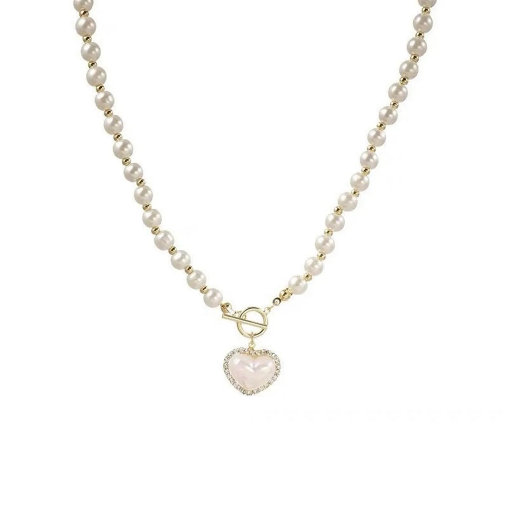 Elegant Pearl Heart Pendant Necklace, Gifts for Women