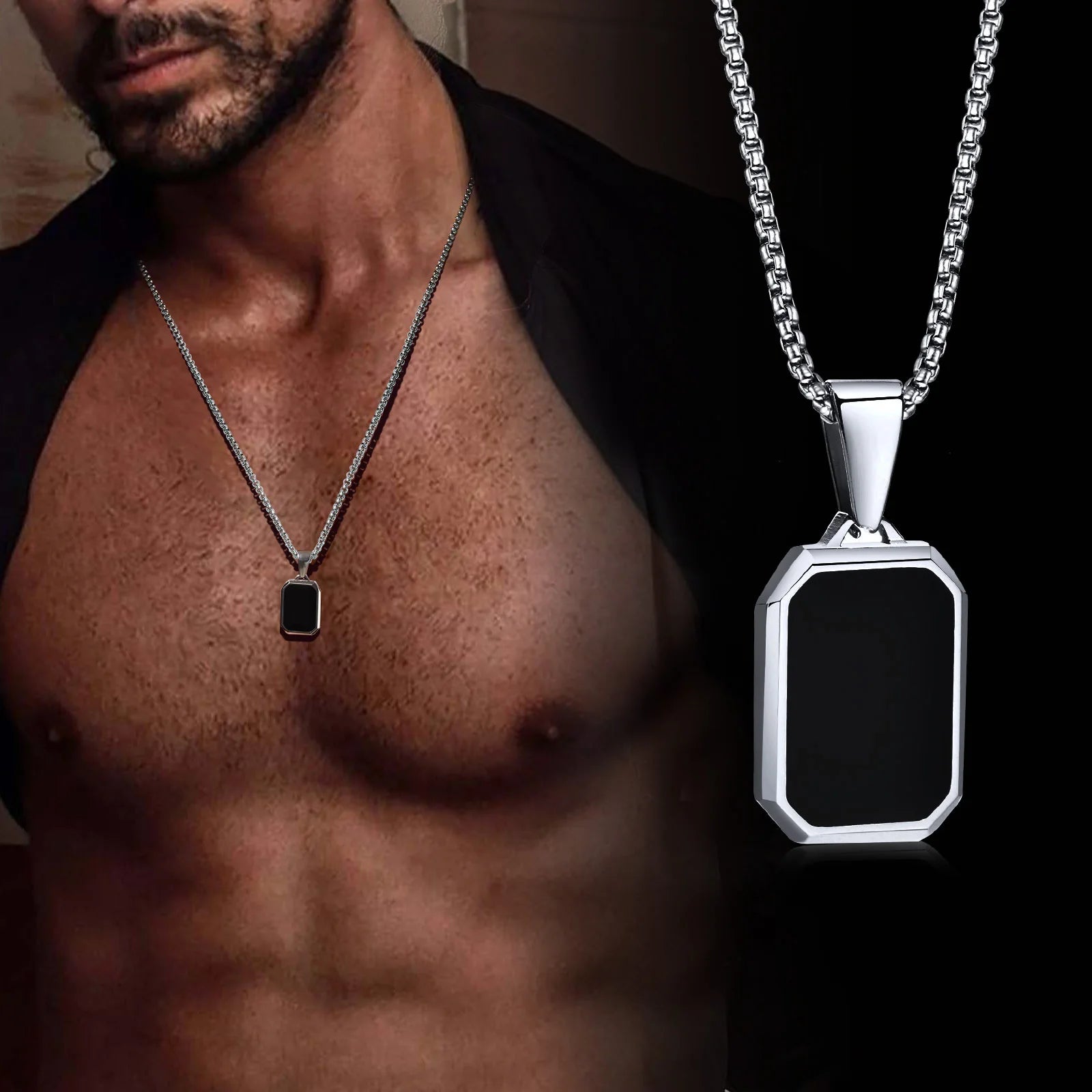 Stainless Steel Tag Necklace for Men