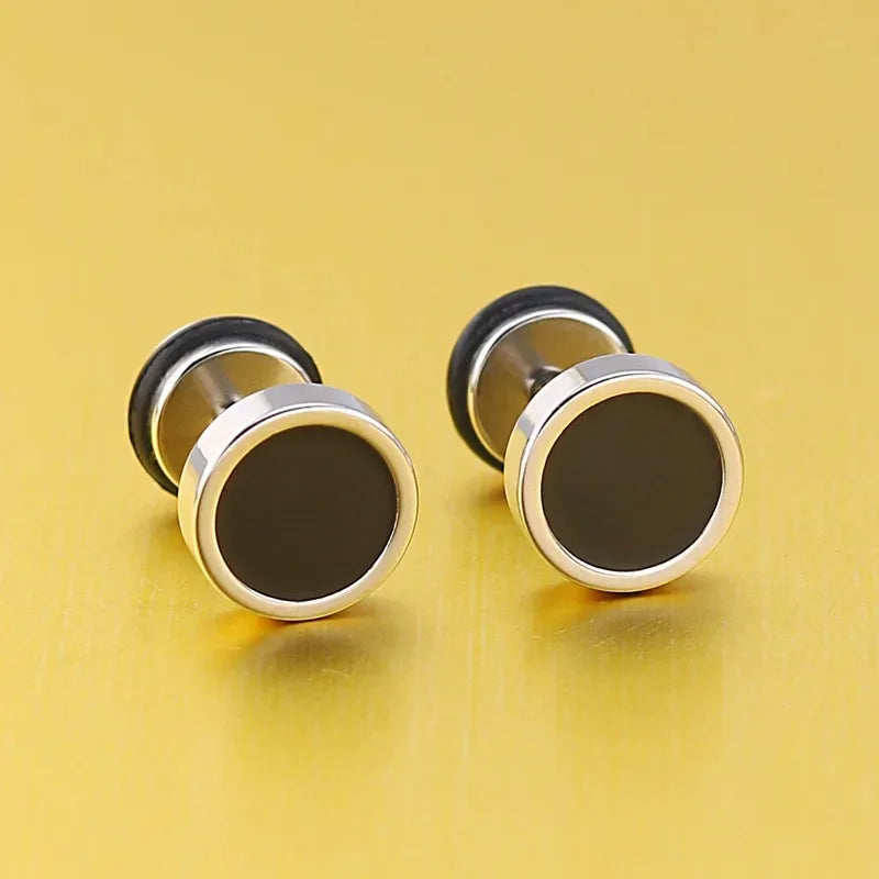 2pcs Black Oil Drip Stud Earrings – Men’s Punk Jewelry