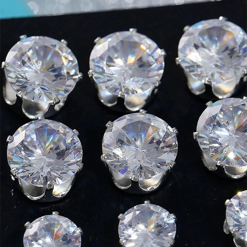 12-Pair White Crystal Stud Earrings Set