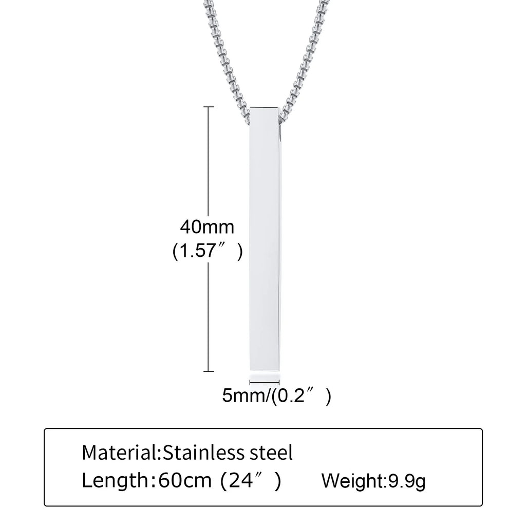 Stainless Steel Vertical Bar Pendant Necklace For Men