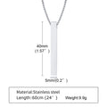 Stainless Steel Vertical Bar Pendant Necklace For Men
