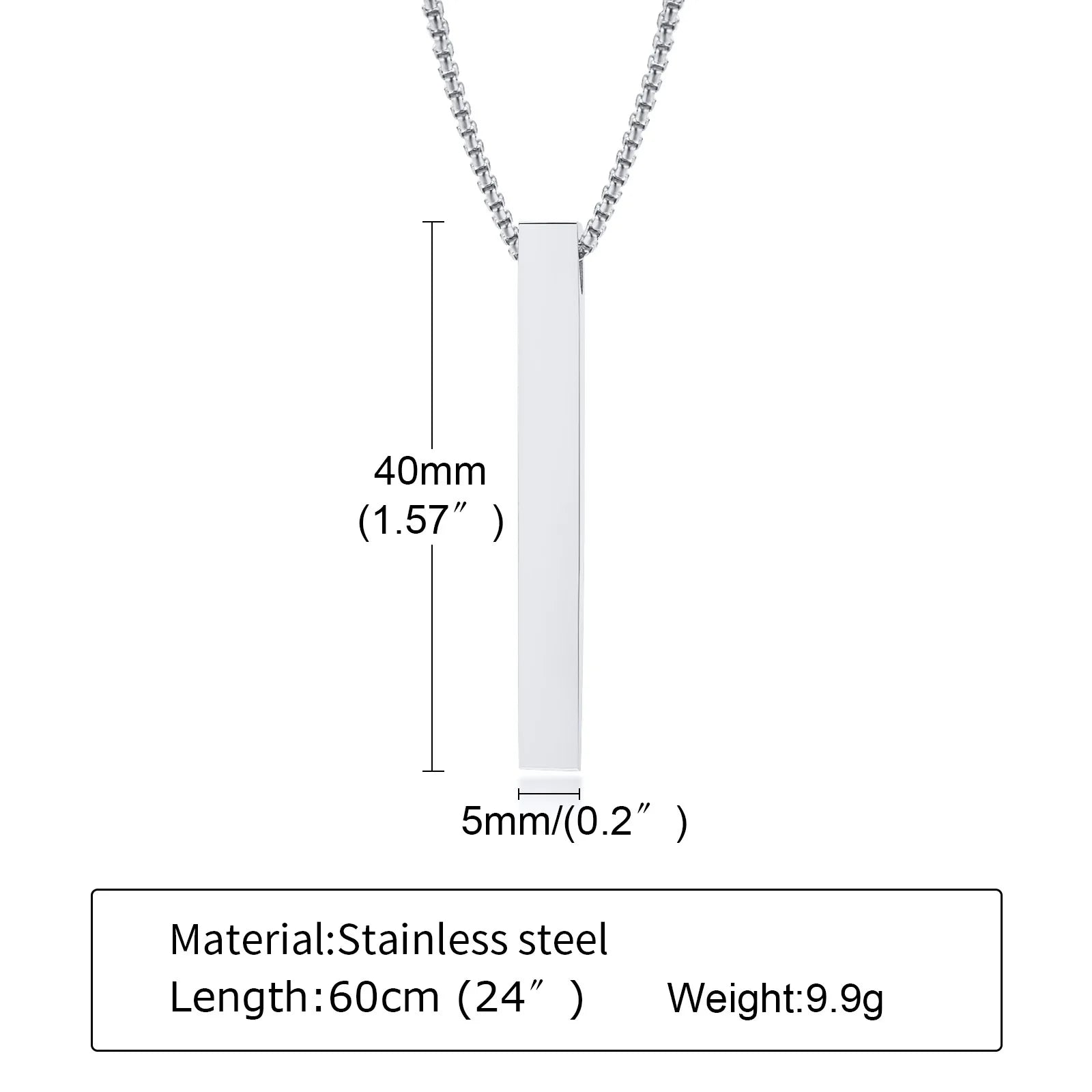 Stainless Steel Vertical Bar Pendant Necklace For Men