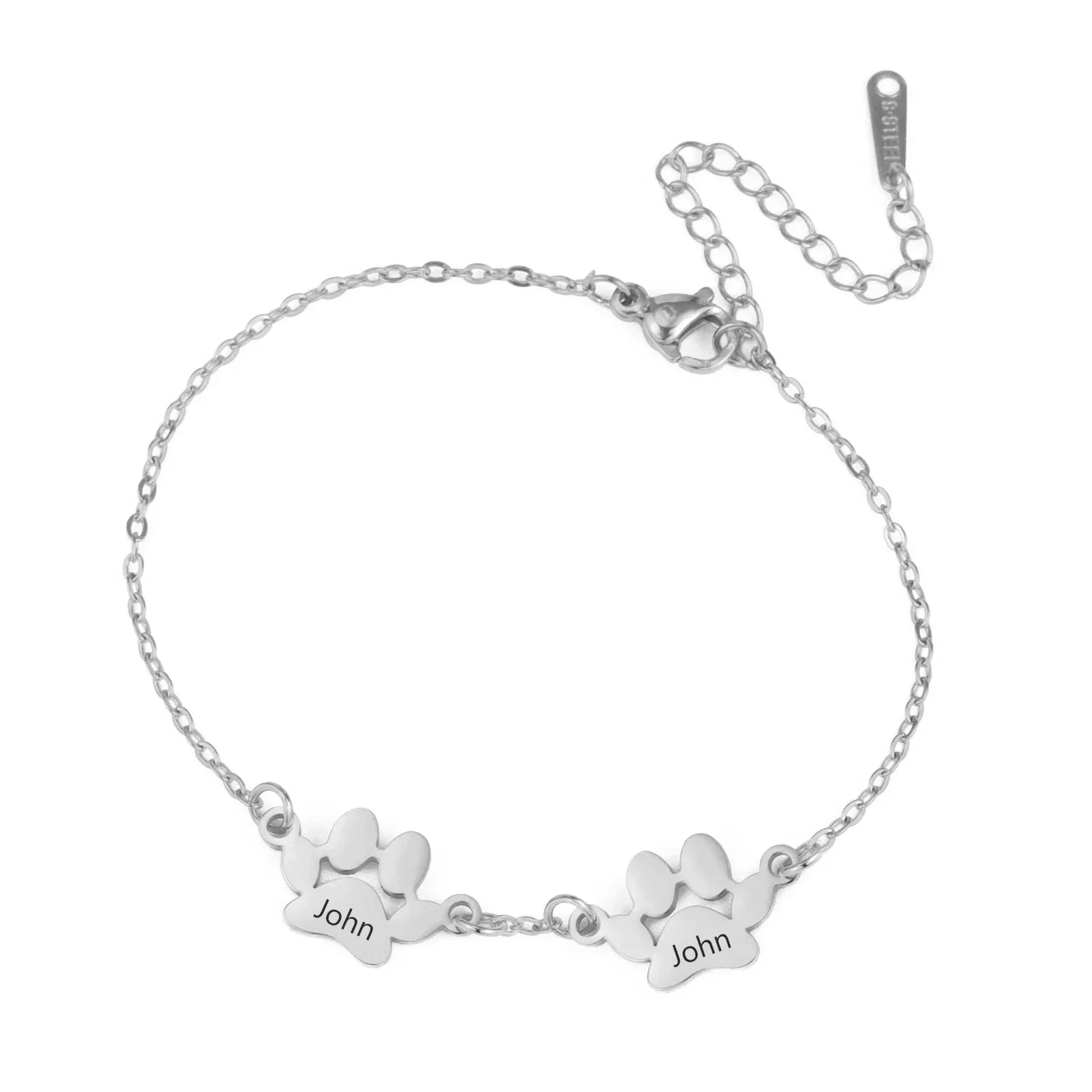 Trendy Stainless Steel Paw Bracelet – Custom Name Gift