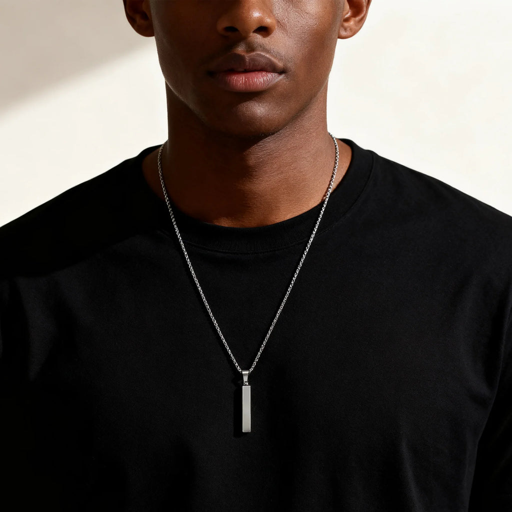 Stainless Steel Vertical Bar Pendant Necklace For Men