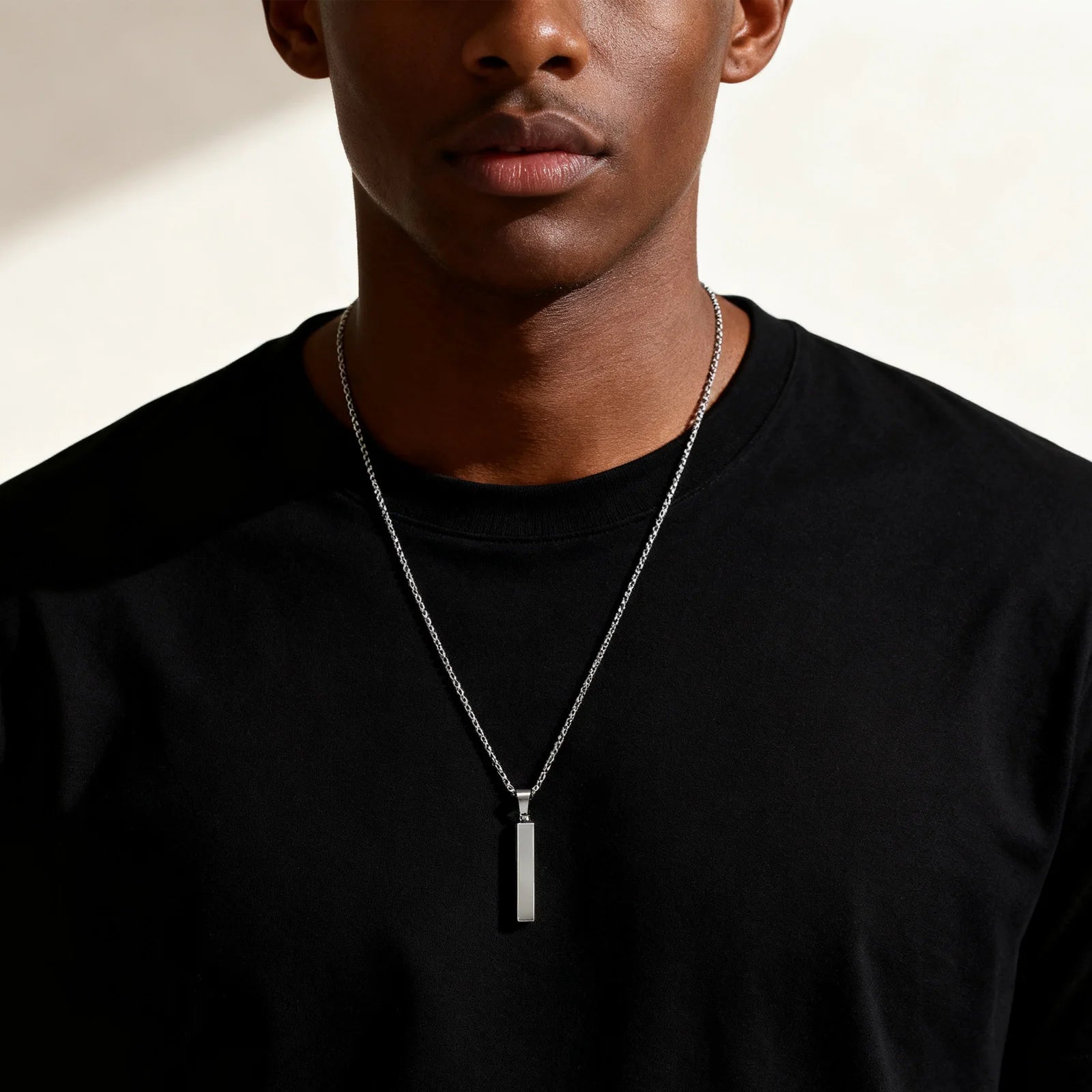 Stainless Steel Vertical Bar Pendant Necklace For Men