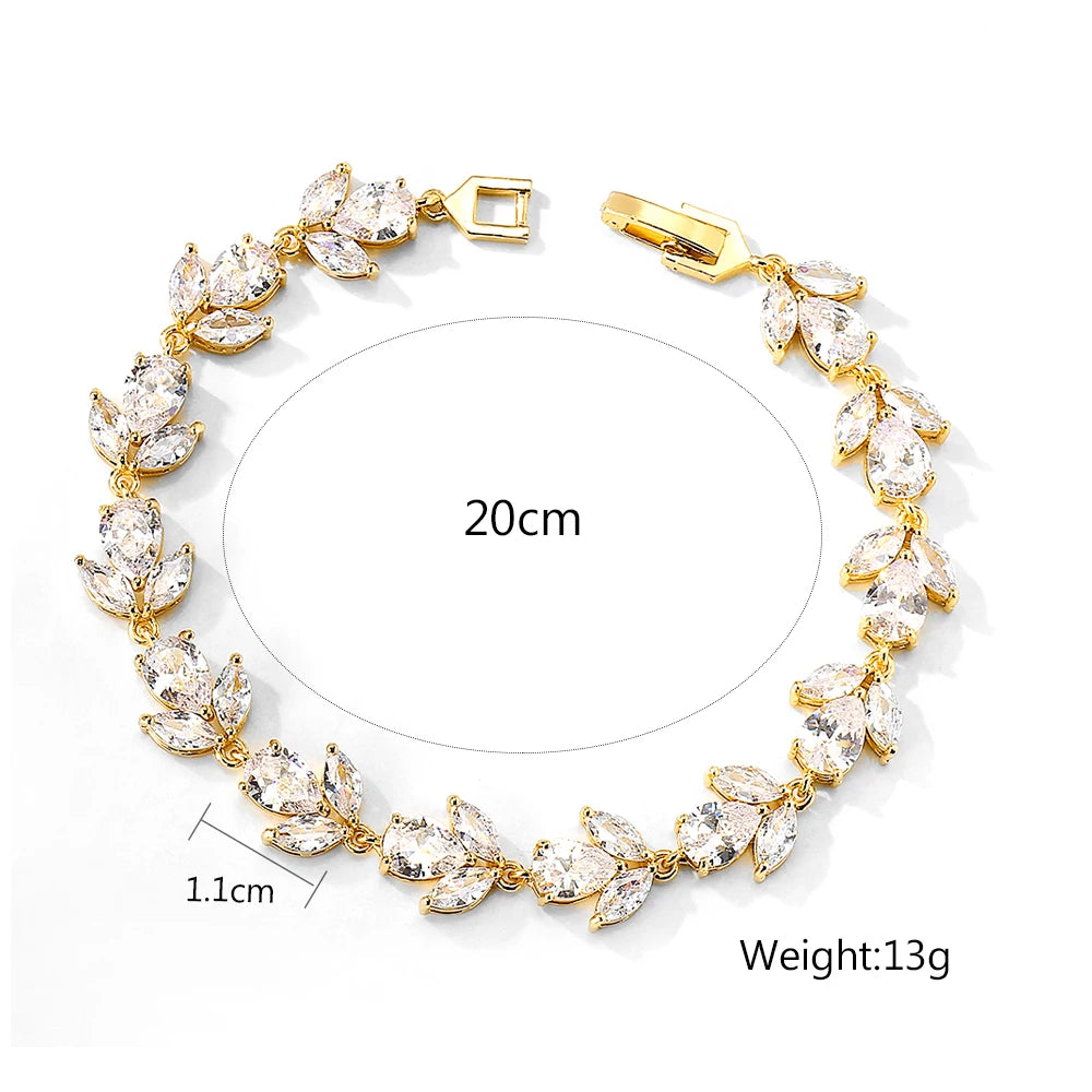 Cubic Zirconia Leaf Charm Bracelet – White Gold Wedding And Party Jewelry for Women