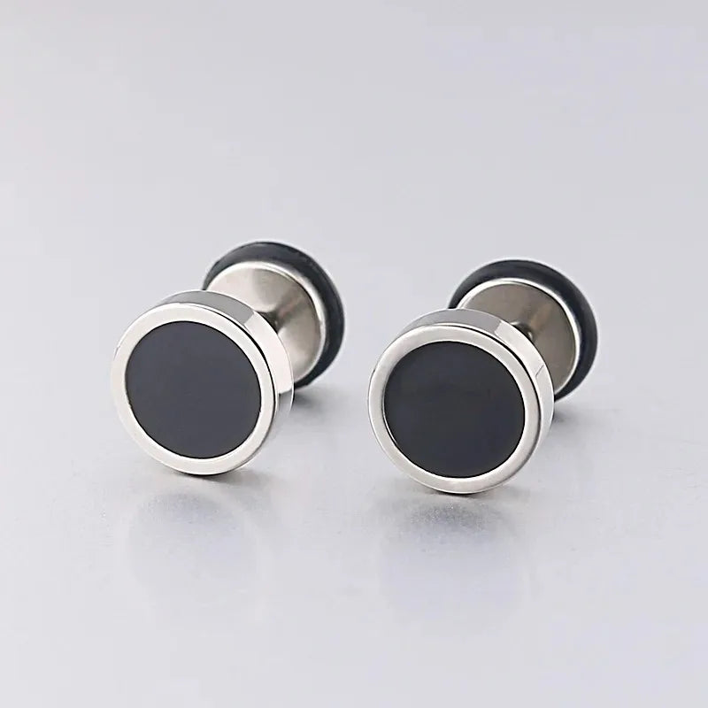 2pcs Black Oil Drip Stud Earrings – Men’s Punk Jewelry