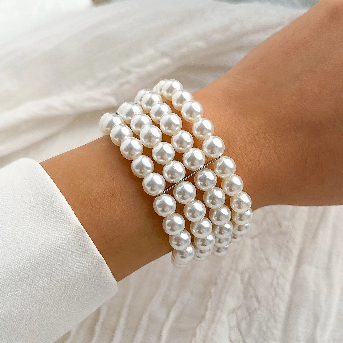 Multi-Layer Imitation Pearl Bracelet – Elegant Wide Fashion Jewelry for Women, Wedding And Party Gift