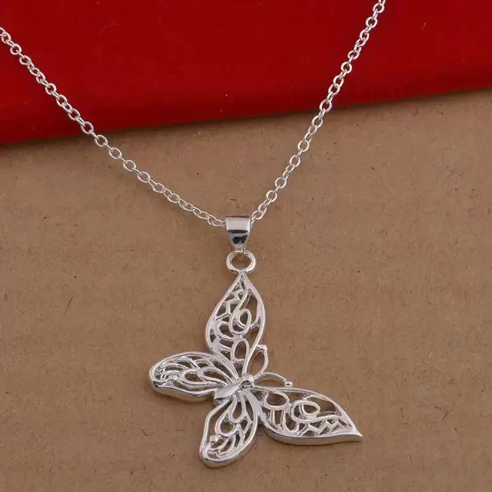 Silver Butterfly Pendant Necklace – Elegant Snake Chain Wedding for Women