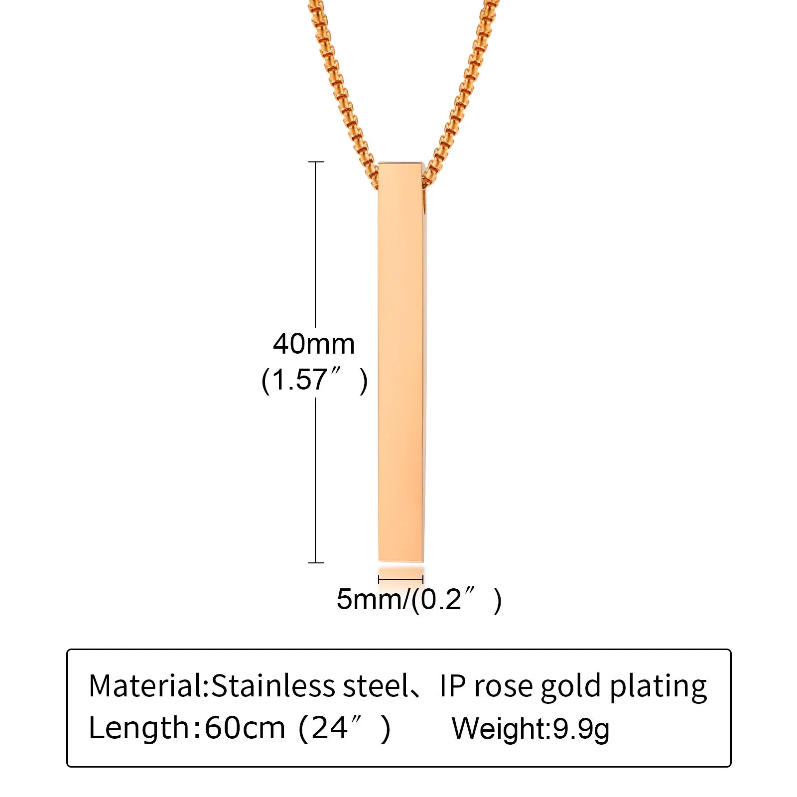 Stainless Steel Vertical Bar Pendant Necklace For Men