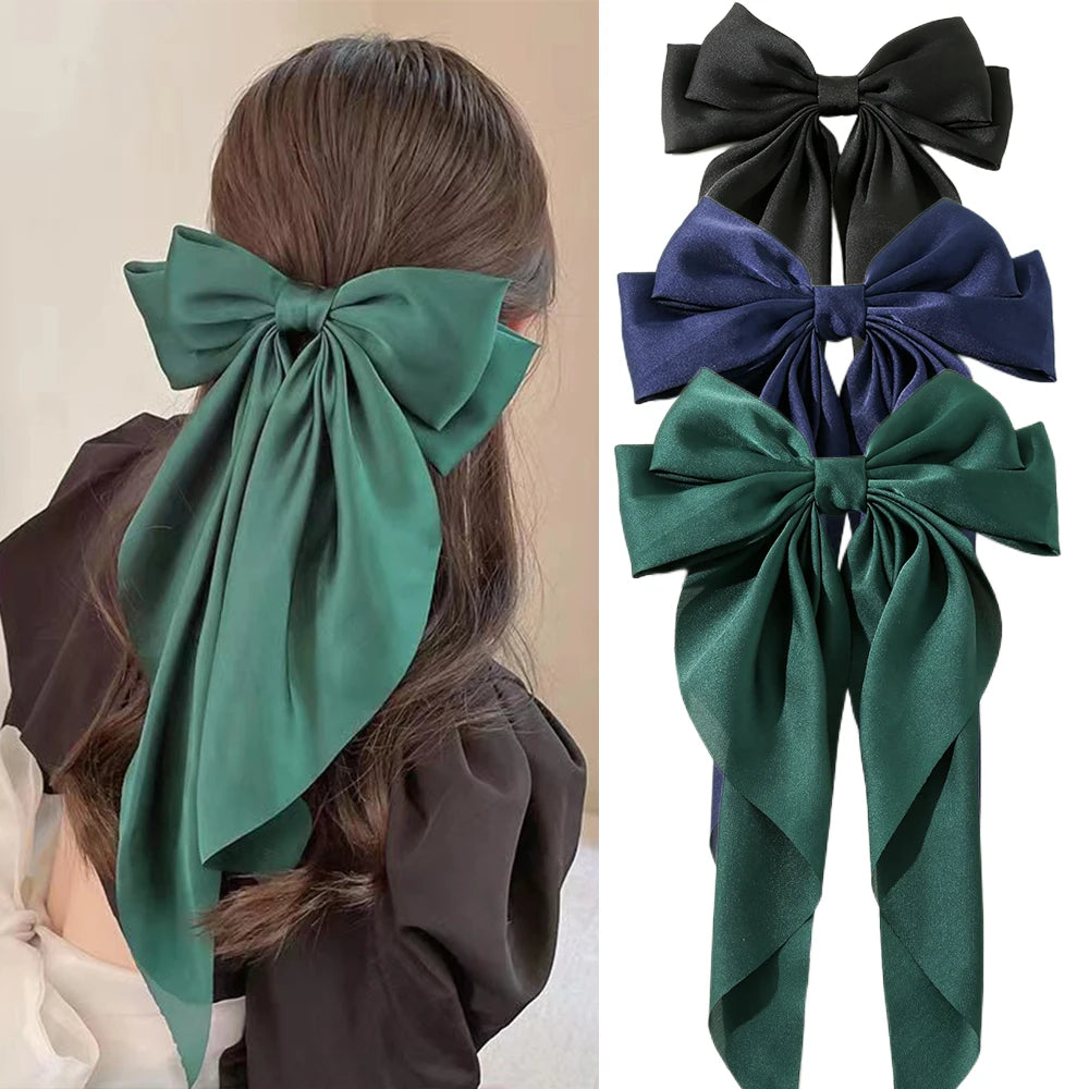Satin Bow Hair Clips – Big Ribbon Clamp Barrettes for Women And Girls