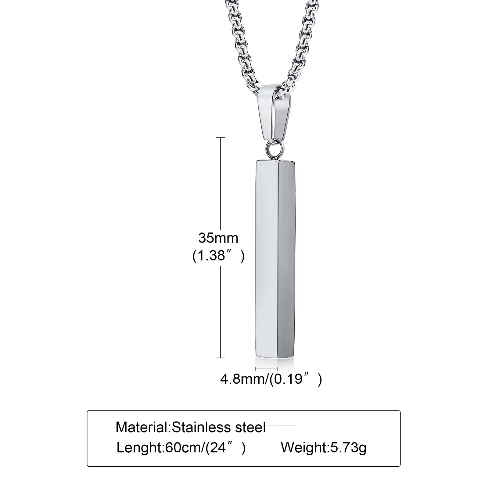 Stainless Steel Vertical Bar Pendant Necklace For Men